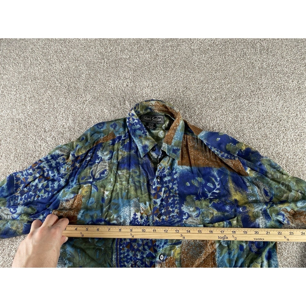 Vintage Shah Safari Shirt Men M Tribal Geometric Aztec Button Up Floral Loud Y2K - Picture 5 of 8